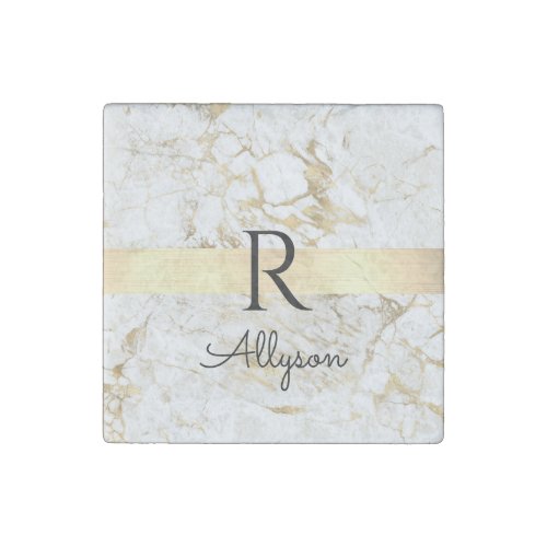 Wh  Gold Marble Gold Bar DIY Black Name Monogram Stone Magnet