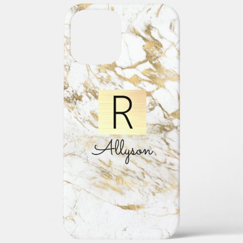 Wh  Gold Marble Gold Box Black Name  Monogram iPhone 12 Pro Max Case