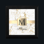 Wh & Gold Marble Gold Box, DIY Black Name Monogram Gift Box<br><div class="desc">Personalize your name in black script and black monogram on Gold Box over White and Gold Marble. Click “Customize” to change colors and type styles</div>