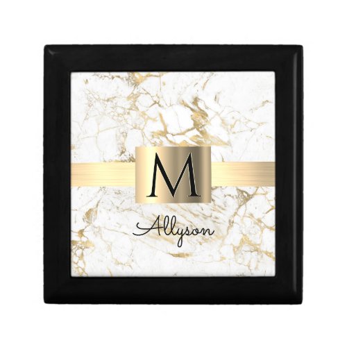 Wh  Gold Marble Gold Box DIY Black Name Monogram Gift Box