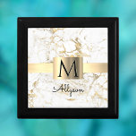 Wh & Gold Marble Gold Box, DIY Black Name Monogram Gift Box<br><div class="desc">Personalize your name in black script and black monogram on Gold Box over White and Gold Marble. Click “Customize” to change colors and type styles</div>