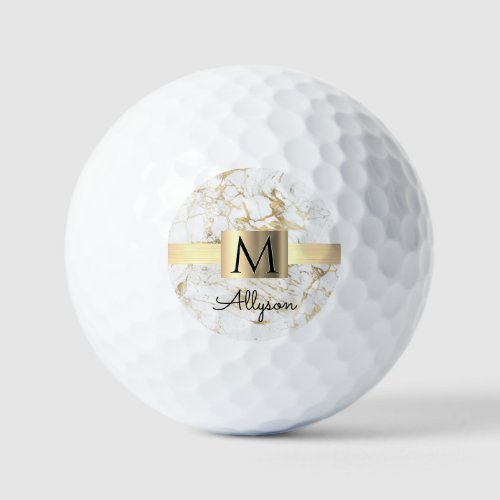 Wh  Gold Marble Gold Box DIY Black Name Monogram Golf Balls