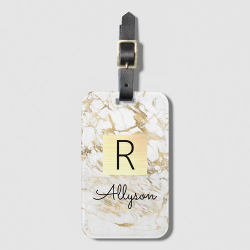 Wh  Gold Marble Gold Box DIY Name Monogram Vs 2 Luggage Tag