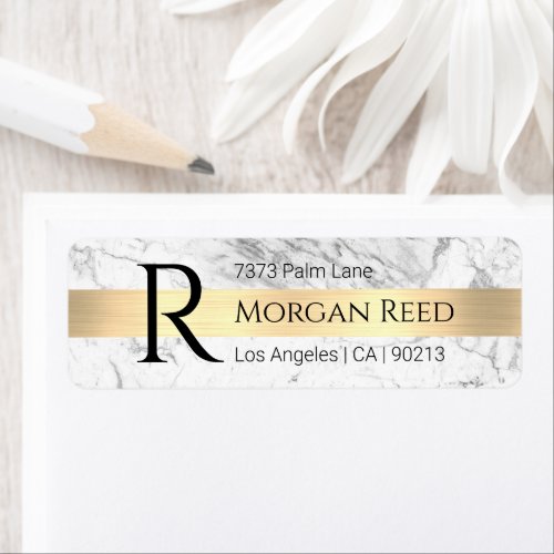 WhGrey Marble Gold Bar Blk Name Monogram Label