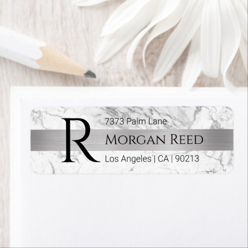 WhGrey Marble Grey Bar Blk Name Monogram Label