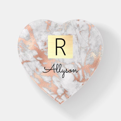 Wh  Rose Gold Marble Gold Box Name  Monogram Co Paperweight