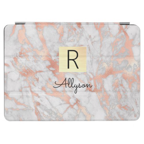 Wh  Rose Gold Marble Gold Box Name  Monogram iPad Air Cover