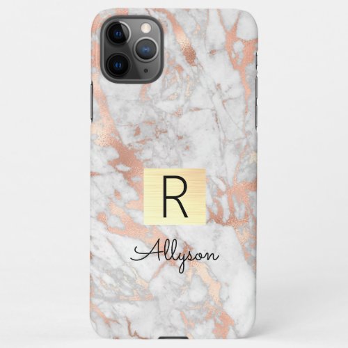 Wh  Rose Gold Marble Gold Box Name  Monogram iPhone 11Pro Max Case