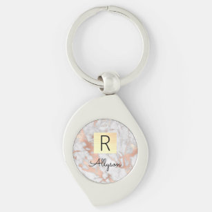 Wh & Rose Gold Marble Gold Box, Name & Monogram Keychain