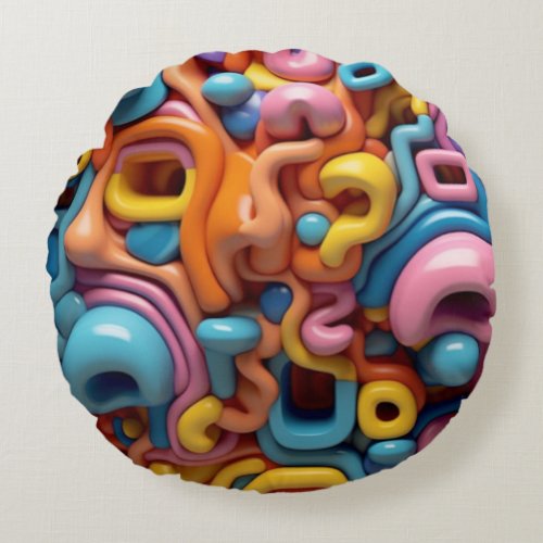 Whacky 3D Design Pattern Gift Art Designer  Round Pillow