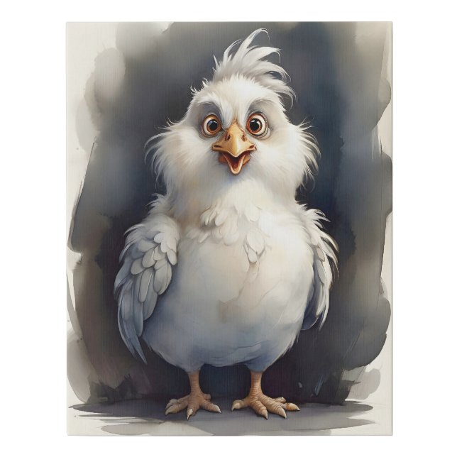 Whacky Fluffy White Chicken Perplexed Faux Canvas Print (Front)