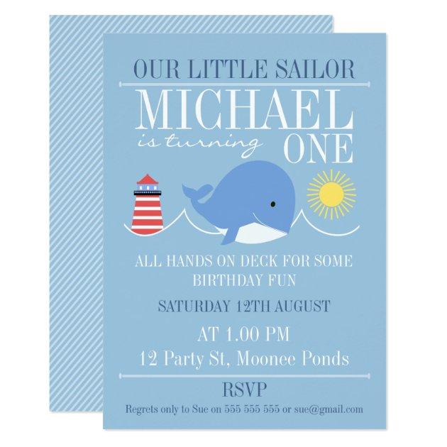 Whale 1st Birthday Invitation