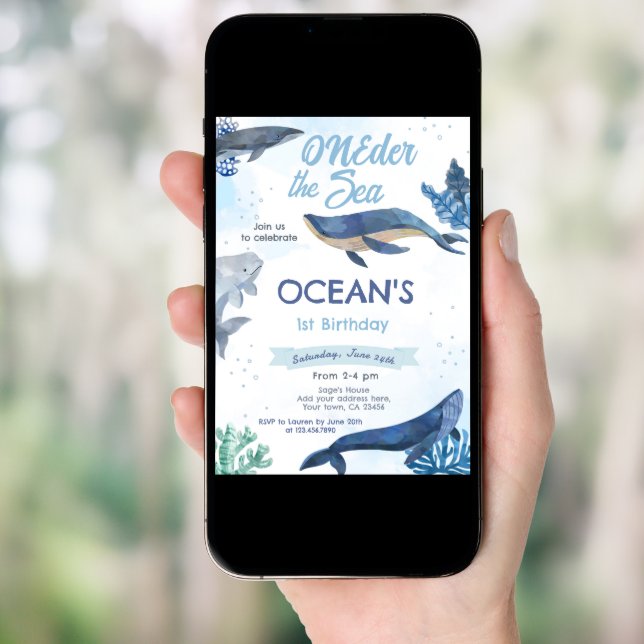 Whale 1st Birthday Invitation (Front Digital)