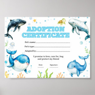 Whale adopt a pet coloring certificate poster