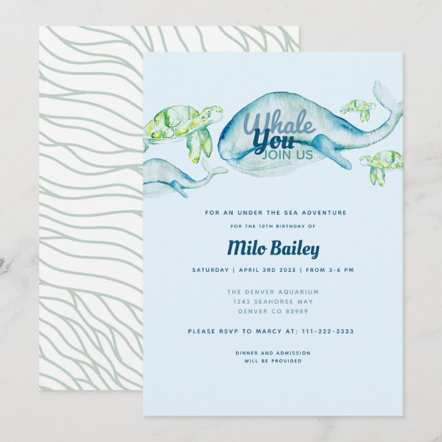 Whale Adventure | Ocean| Under the Sea Birthday | Invitation (Front/Back)