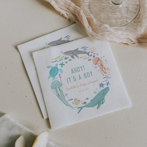 Whale Ahoy Its A Boy Baby Shower Napkins