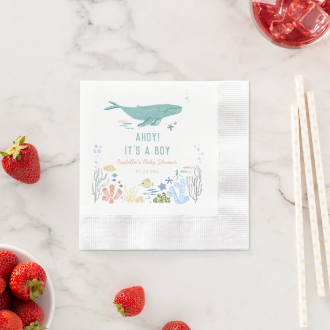 Whale Ahoy It's A Boy Baby Shower Napkins (Insitu)