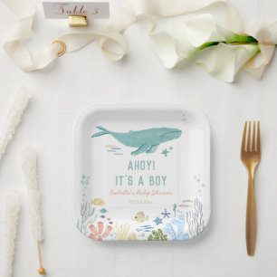 Whale Ahoy It's A Boy Baby Shower Paper Plates