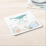 Whale Ahoy It's A Boy Baby Shower Square Paper Coaster<br><div class="desc">Under the sea " Ahoy! It's a Boy" boy baby shower.</div>