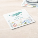 Whale Ahoy It's A Boy Baby Shower Square Paper Coaster<br><div class="desc">Under the sea " Ahoy! It's a Boy" boy baby shower.</div>