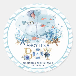 Whale Ahoy It's a Boy Baby Shower Thank You Favor Classic Round Sticker