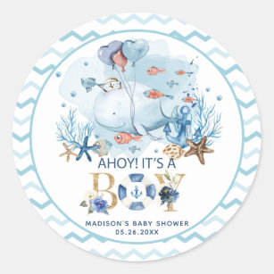 Whale Ahoy It's a Boy Baby Shower Thank You Favor Classic Round Sticker
