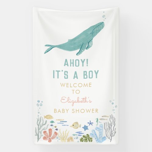 Whale Ahoy Its A Boy Baby Shower Welcome Banner