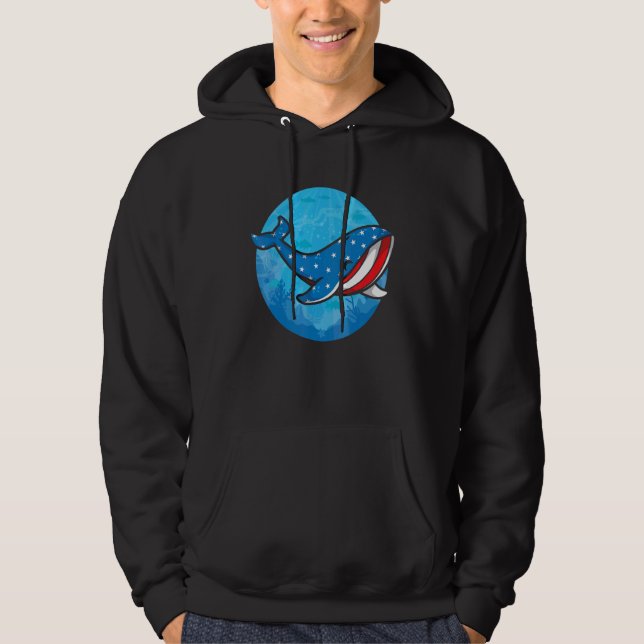 Whale American Flag Biologist USA  Blue Whale Sea  Hoodie (Front)