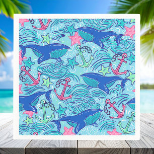 Whale Anchor Starfish Coastal / Preppy Nautical Napkins