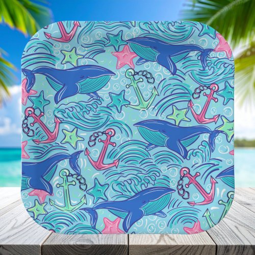 Whale Anchor Starfish Coastal / Preppy Nautical  Paper Plates