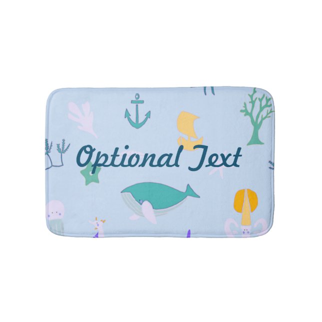 Whale, Anchors, Corals and Seaweed Pattern Bath Mat (Front)