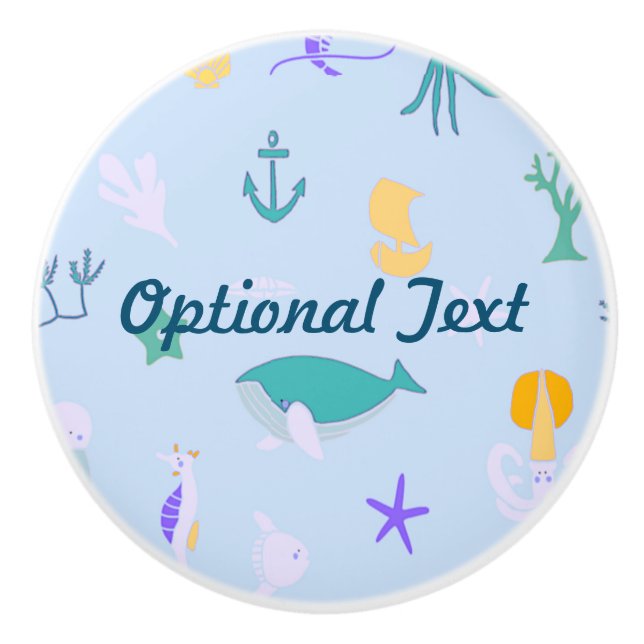 Whale, Anchors, Corals and Seaweed Pattern Ceramic Knob (Front)