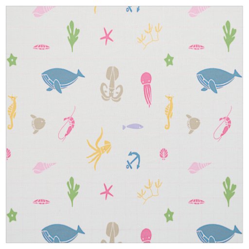 Whale, Anchors, Corals and Seaweed Pattern (Pinks) Fabric