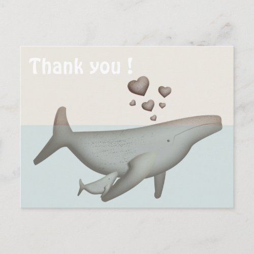 Whale and baby thank you postcard