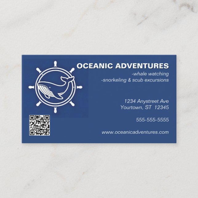 Whale and Helm Whale Watching Ocean Excursions Business Card (Front)