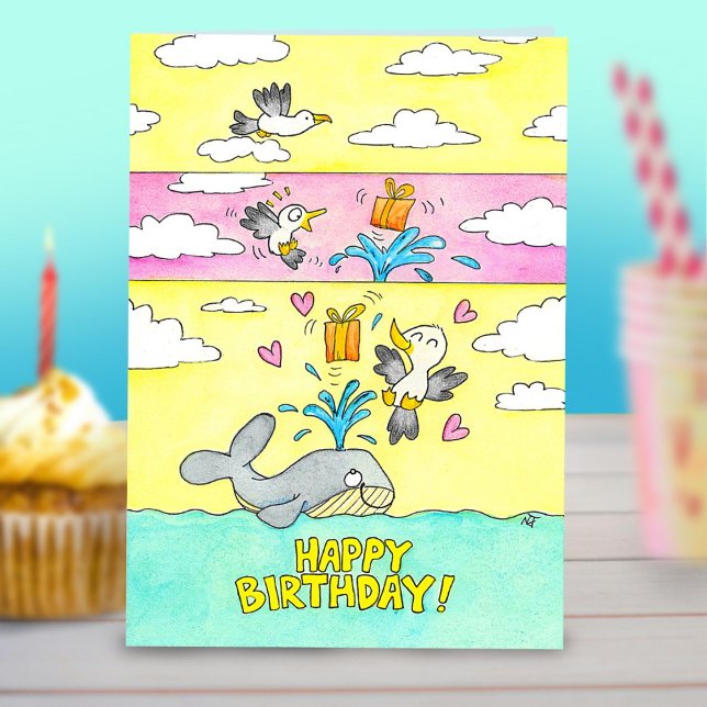 Whale and Seagull Happy Birthday Greeting Card (Creator Uploaded)