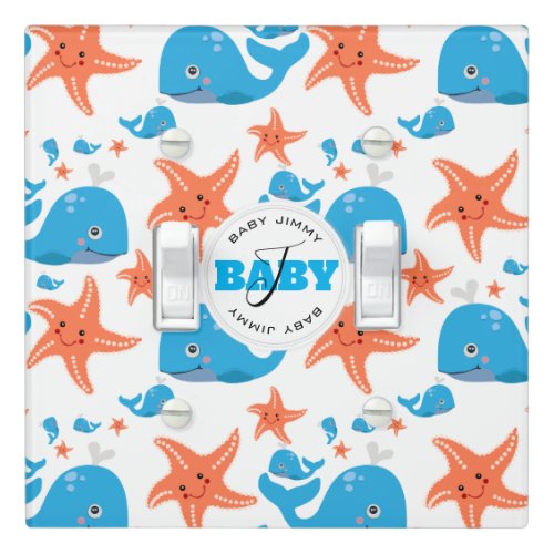Whale and Starfish Baby Monogram Pattern Light Switch Cover