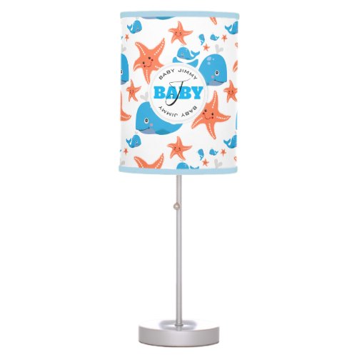 Whale and Starfish Baby Monogram Pattern Table Lamp