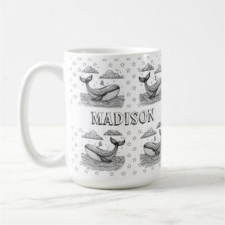 Whale and Stars Pattern Kids Personalized Coloring Coffee Mug