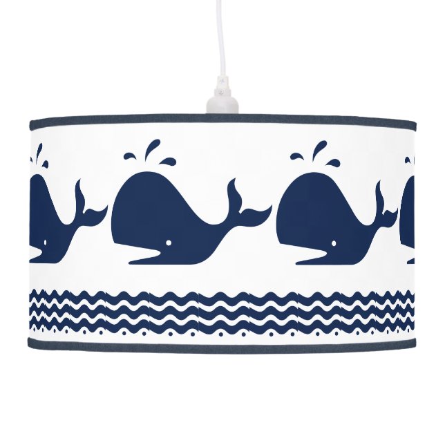Whale and waves Blue and White Custom Table Lamp (Left)