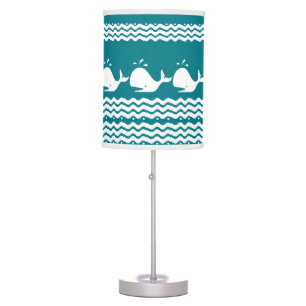 Whale and waves Blue and White Lamp