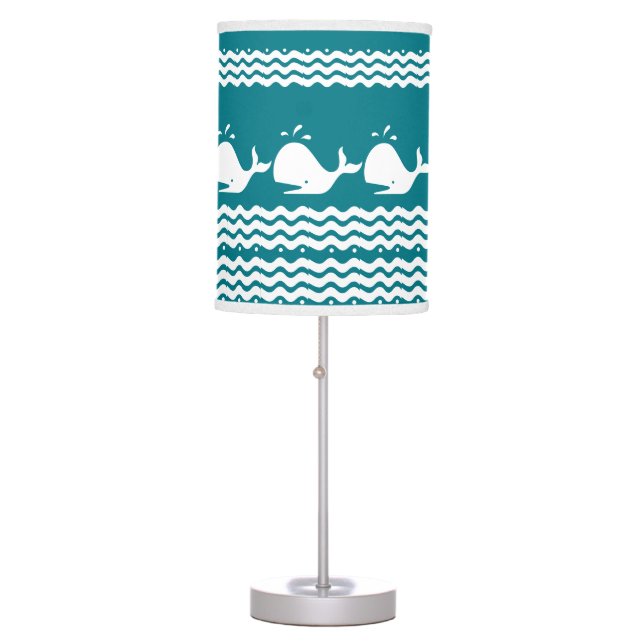 Whale and waves Blue and White Lamp (Front)