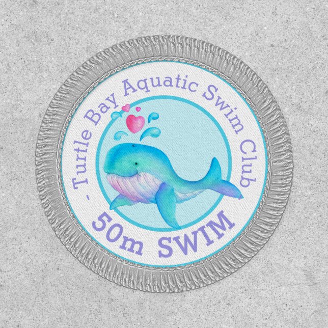 Whale aqua teal swimmer achievement 50m patch (Front)
