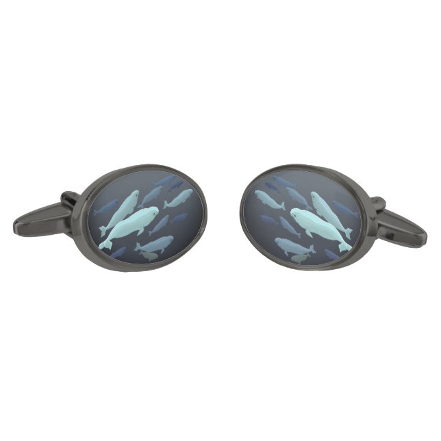Whale Art Cufflinks Beluga Whale Gifts Customize (Angled)