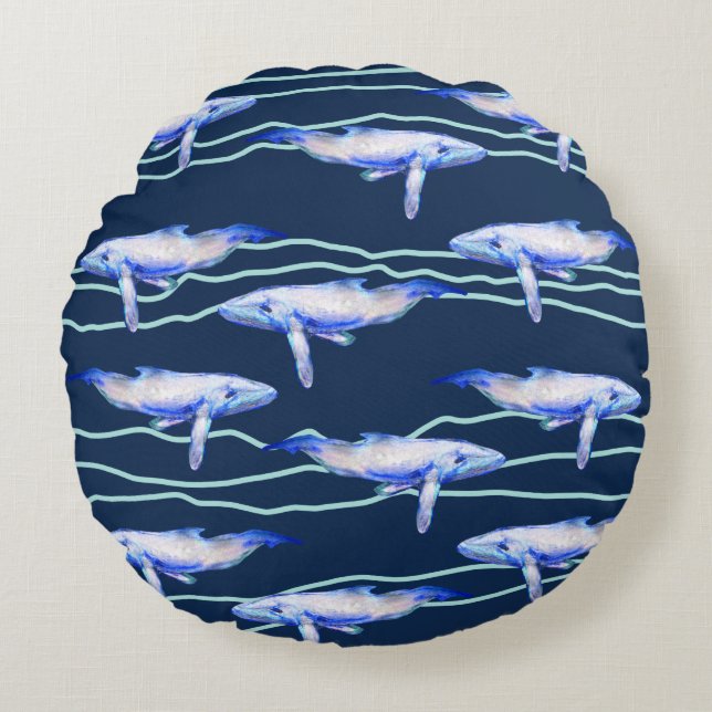Whale art Ocean Life  Round Pillow (Front)