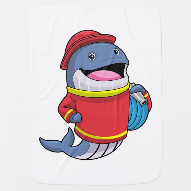 Whale as Firefighter with Hose Baby Blanket (Front)