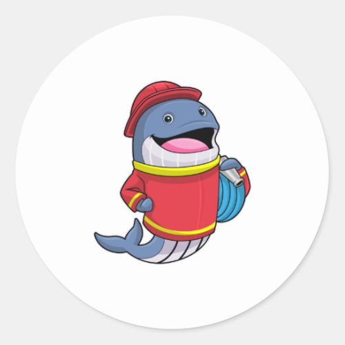 Whale as Firefighter with Hose Classic Round Sticker