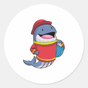 Whale as Firefighter with Hose Classic Round Sticker
