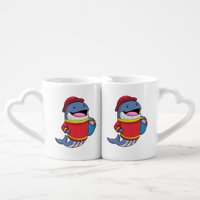 Whale as Firefighter with Hose Coffee Mug Set (Front Nesting)