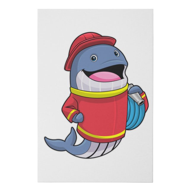 Whale as Firefighter with Hose Faux Canvas Print (Front)